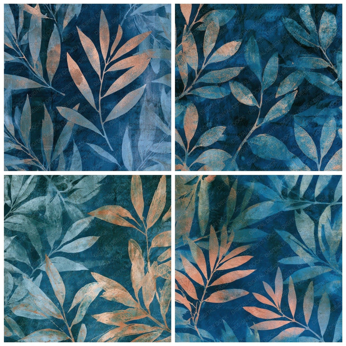 Cyanotype Olive Branches Sea Glass Digital Paper Pack (DDD013212)