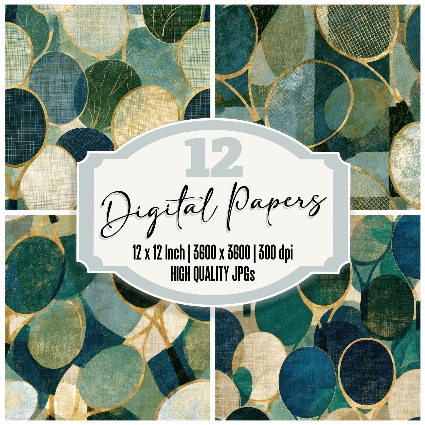 Egg Tempera Tennis Rackets Eucalyptus Moss Digital Paper Pack (DDD013213)
