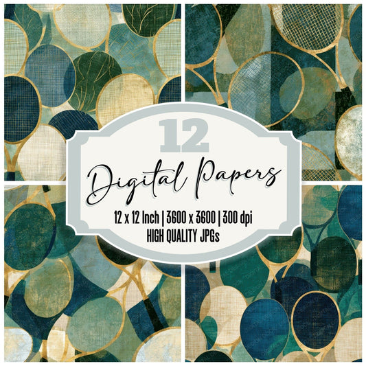 Egg Tempera Tennis Rackets Eucalyptus Moss Digital Paper Pack (DDD013213)
