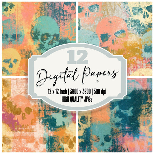 Graffiti Skulls Peach Mint Butter Digital Paper Pack (DDD013214)