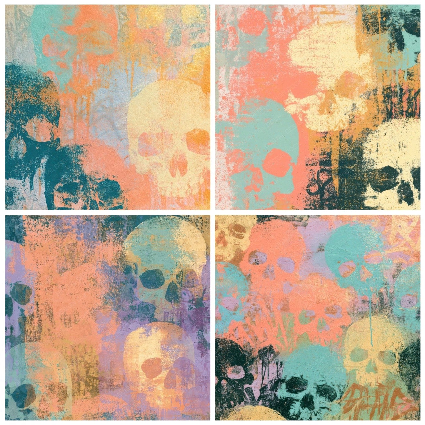 Graffiti Skulls Peach Mint Butter Digital Paper Pack (DDD013214)