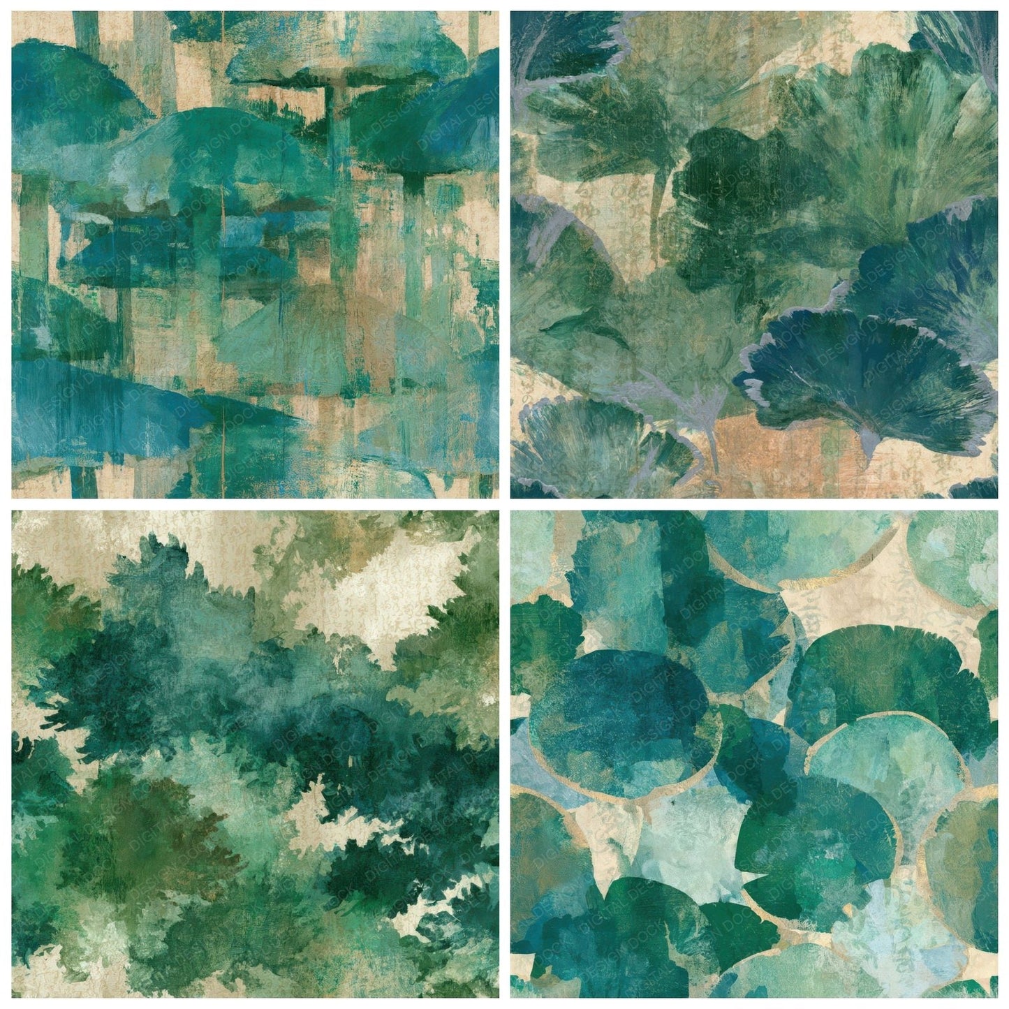 Impressionist Ink Caps Emerald Parchment Digital Paper Pack (DDD013215)