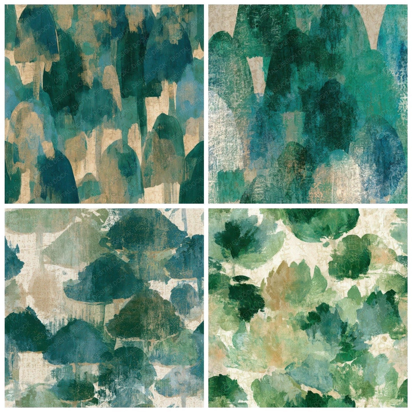 Impressionist Ink Caps Emerald Parchment Digital Paper Pack (DDD013215)