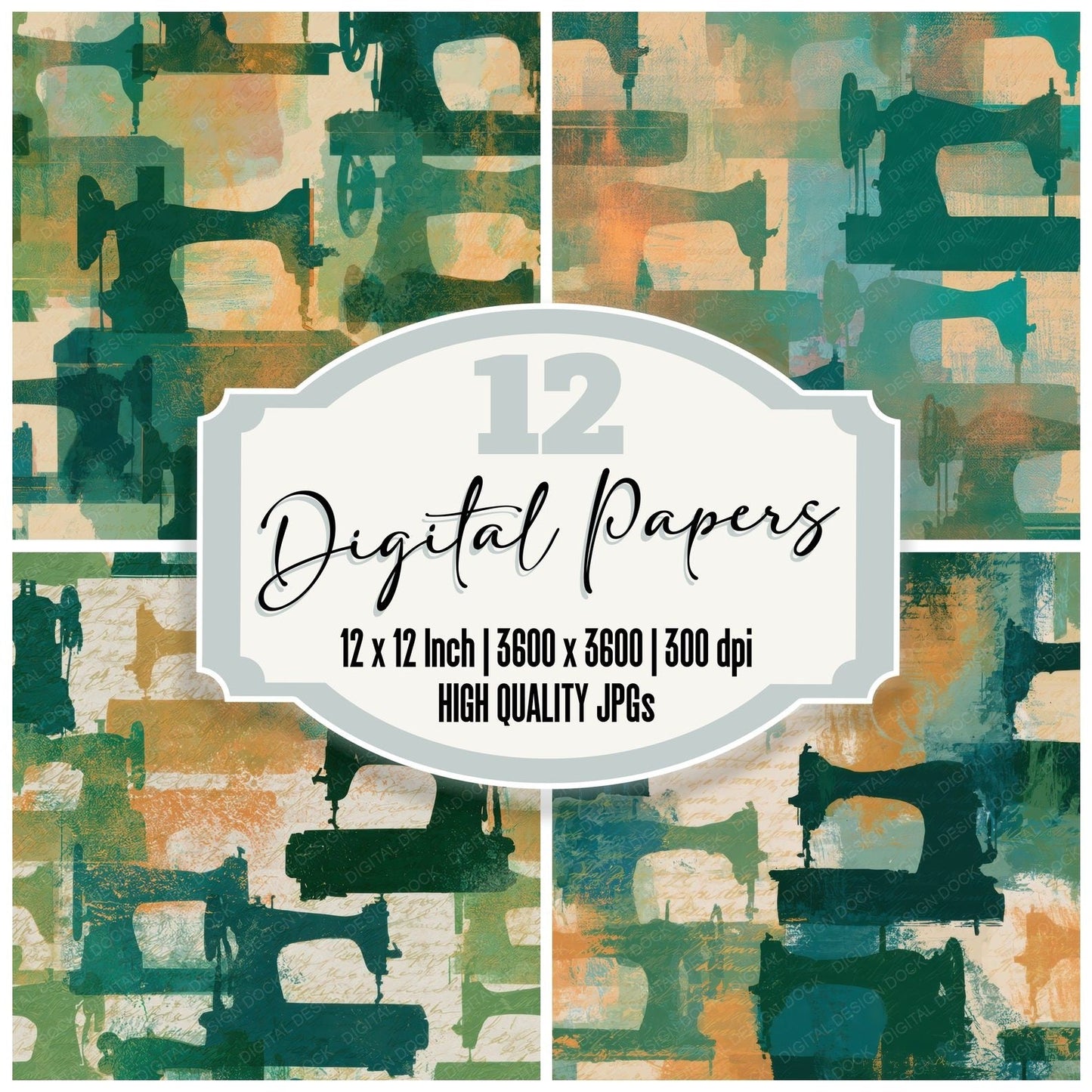 Infrared Sewing Machine Emerald Parchment Digital Paper Pack (DDD013216)