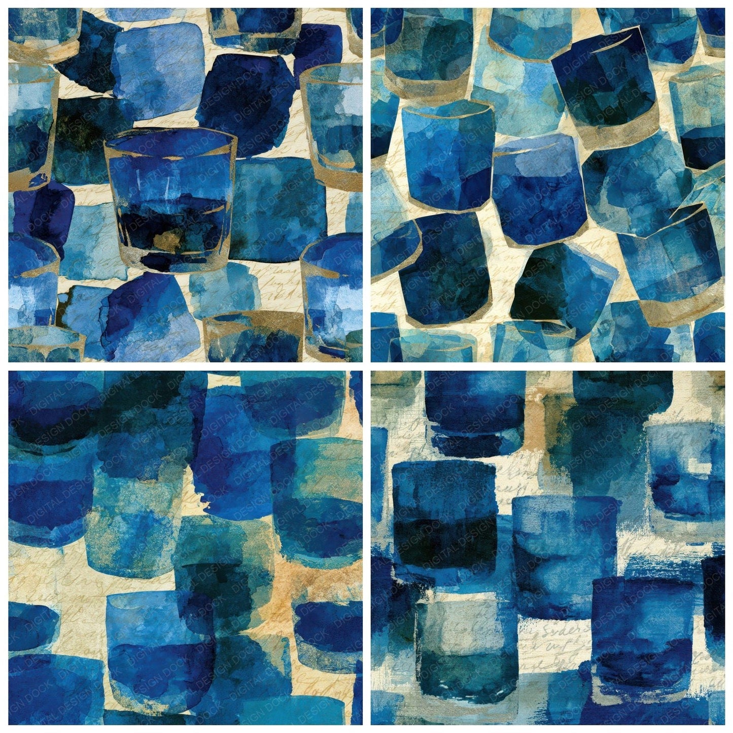 Ink Wash Whiskey Tumblers Denim Digital Paper Pack (DDD013217)
