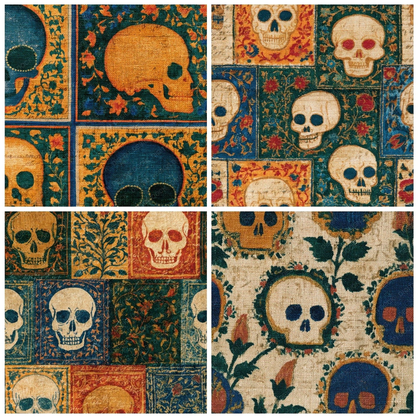 Mughal Skulls Amber Forest Green Digital Paper Pack (DDD013218)