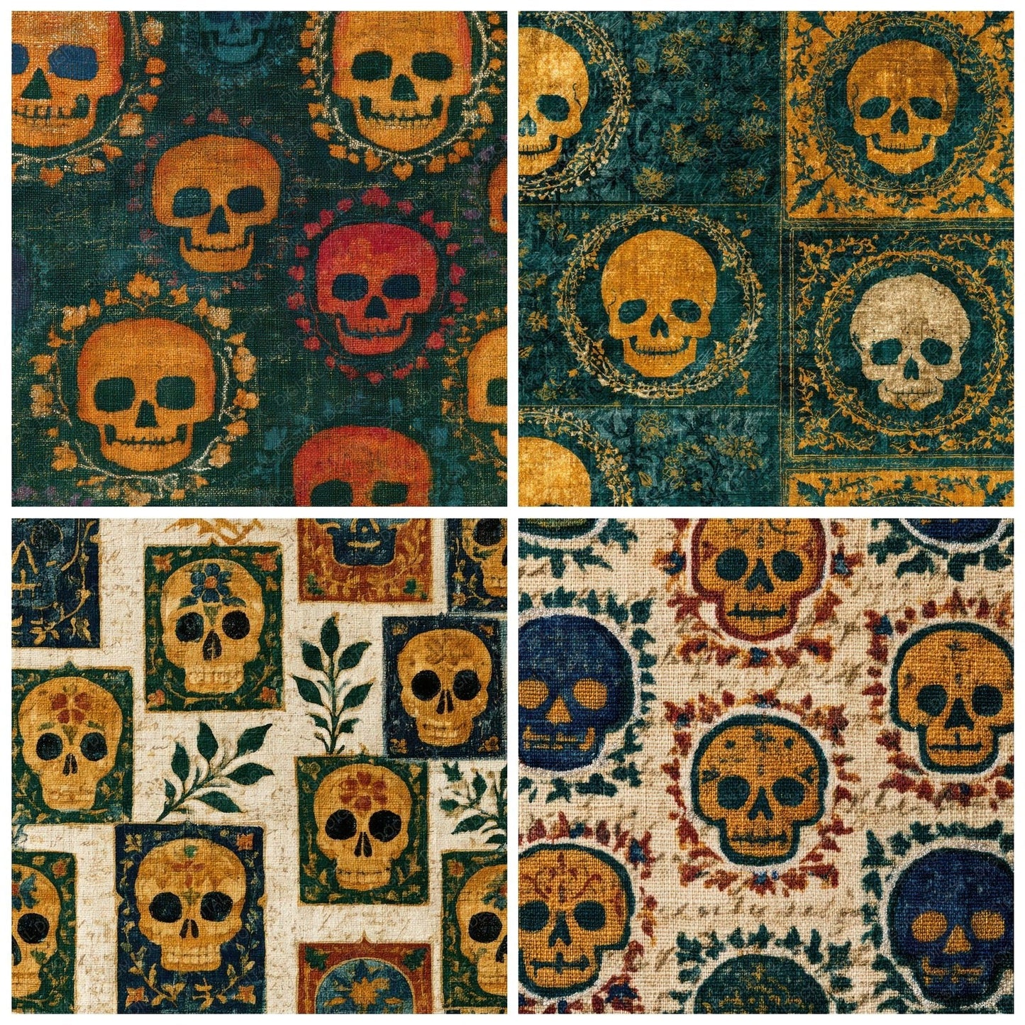 Mughal Skulls Amber Forest Green Digital Paper Pack (DDD013218)