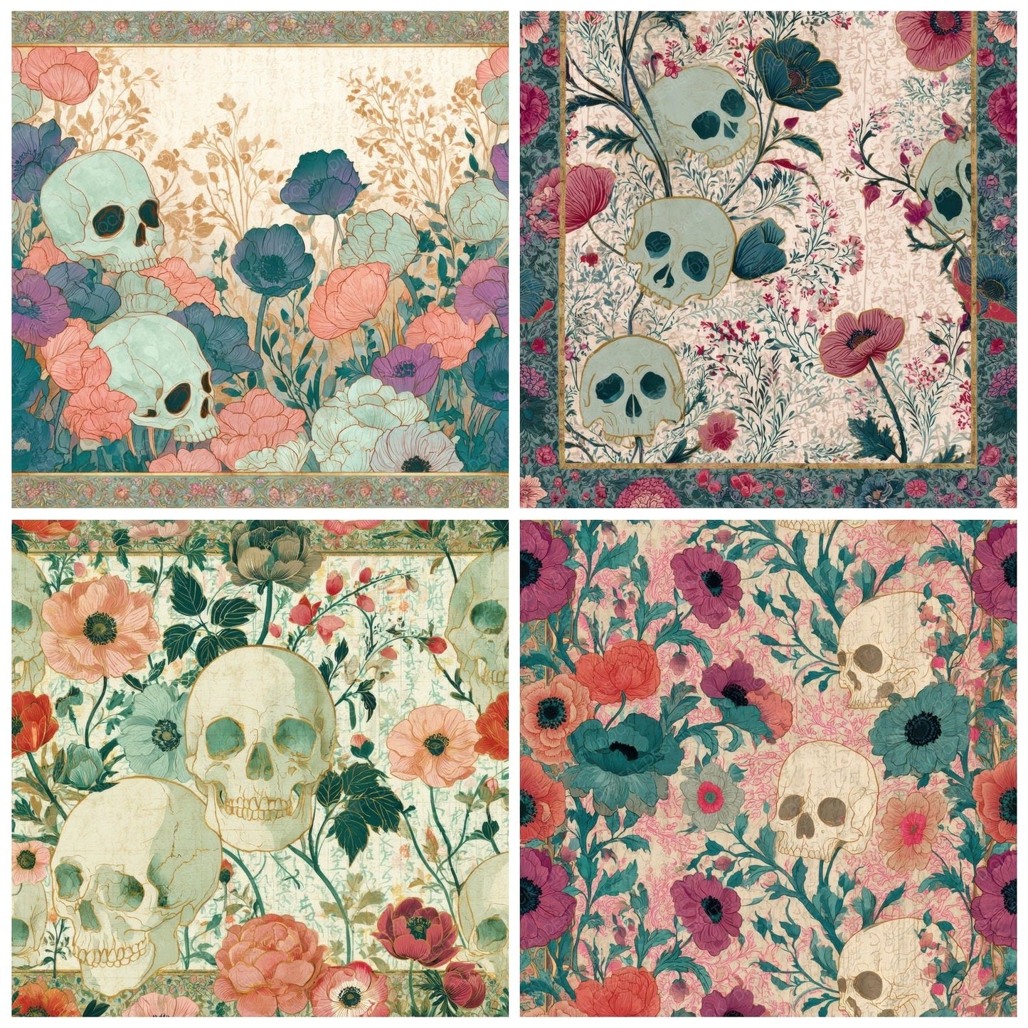 Mughal Skulls Anemones Blush Mint Digital Paper Pack (DDD013219)