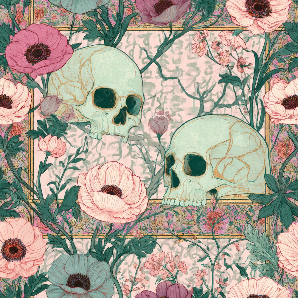 Mughal Skulls Anemones Blush Mint Digital Paper Pack (DDD013219)
