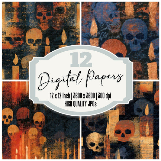 Tapestry Skulls Candles Copper Seamless Digital Paper Pack (DDD013221)