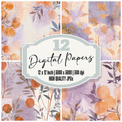 Watercolour Apricots Lavender Cream Digital Paper Pack (DDD013222)