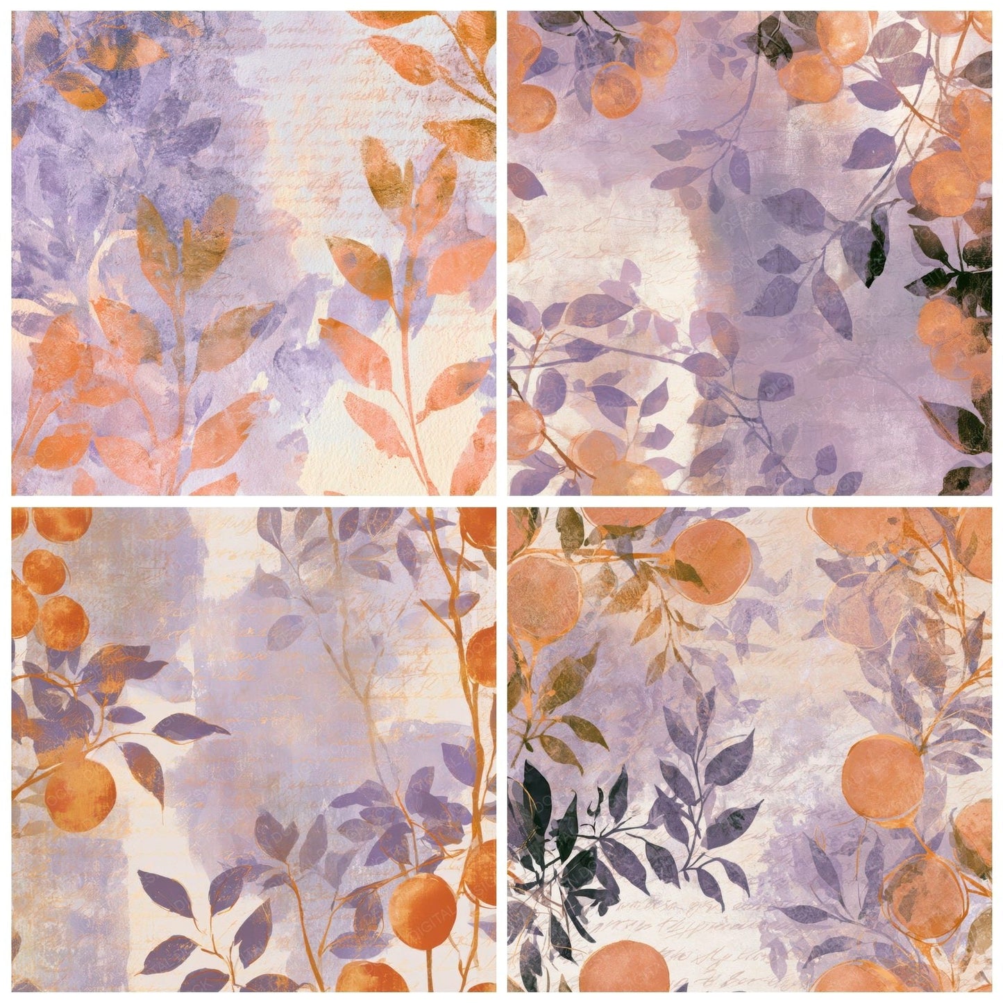 Watercolour Apricots Lavender Cream Digital Paper Pack (DDD013222)