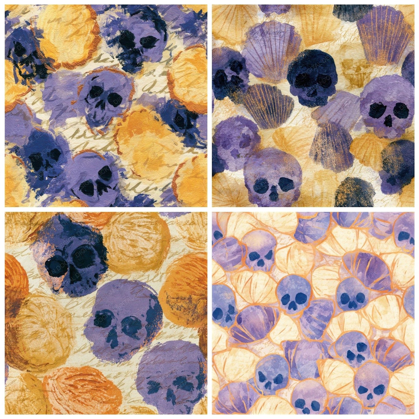 Watercolour Skulls Pastries Lavender Seamless Digital Paper Pack (DDD013223)