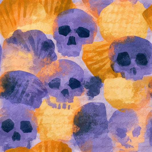 Watercolour Skulls Pastries Lavender Seamless Digital Paper Pack (DDD013223)