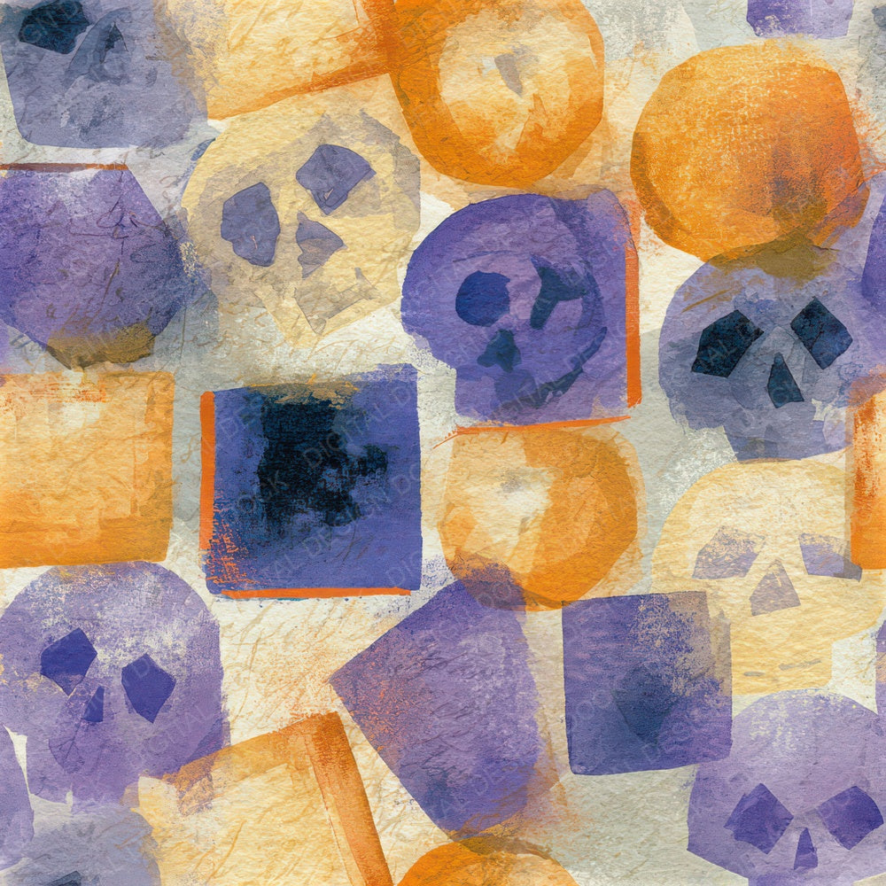 Watercolour Skulls Pastries Lavender Seamless Digital Paper Pack (DDD013223)