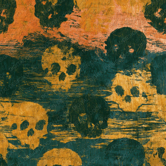 Woodcut Skulls Amber Forest Green Digital Paper Pack (DDD013224)