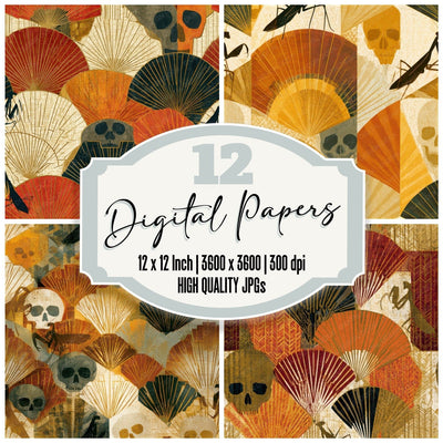 Art Deco Skulls Mantis Rust Seamless Digital Paper Pack (DDD013225)