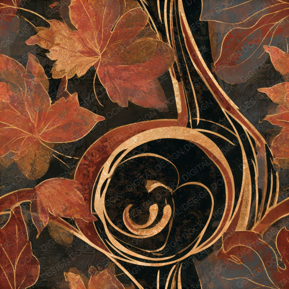 Art Nouveau Autumn Leaves Copper Seamless Digital Paper Pack (DDD013226)
