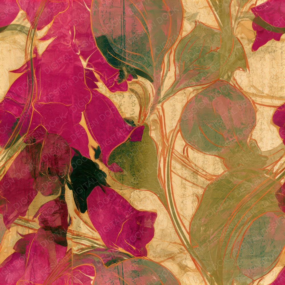Art Nouveau Foxglove Fuchsia Lime Seamless Digital Paper Pack (DDD013227)