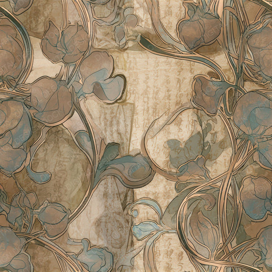 Art Nouveau Sweet Pea Sepia Seamless Digital Paper Pack (DDD013228)