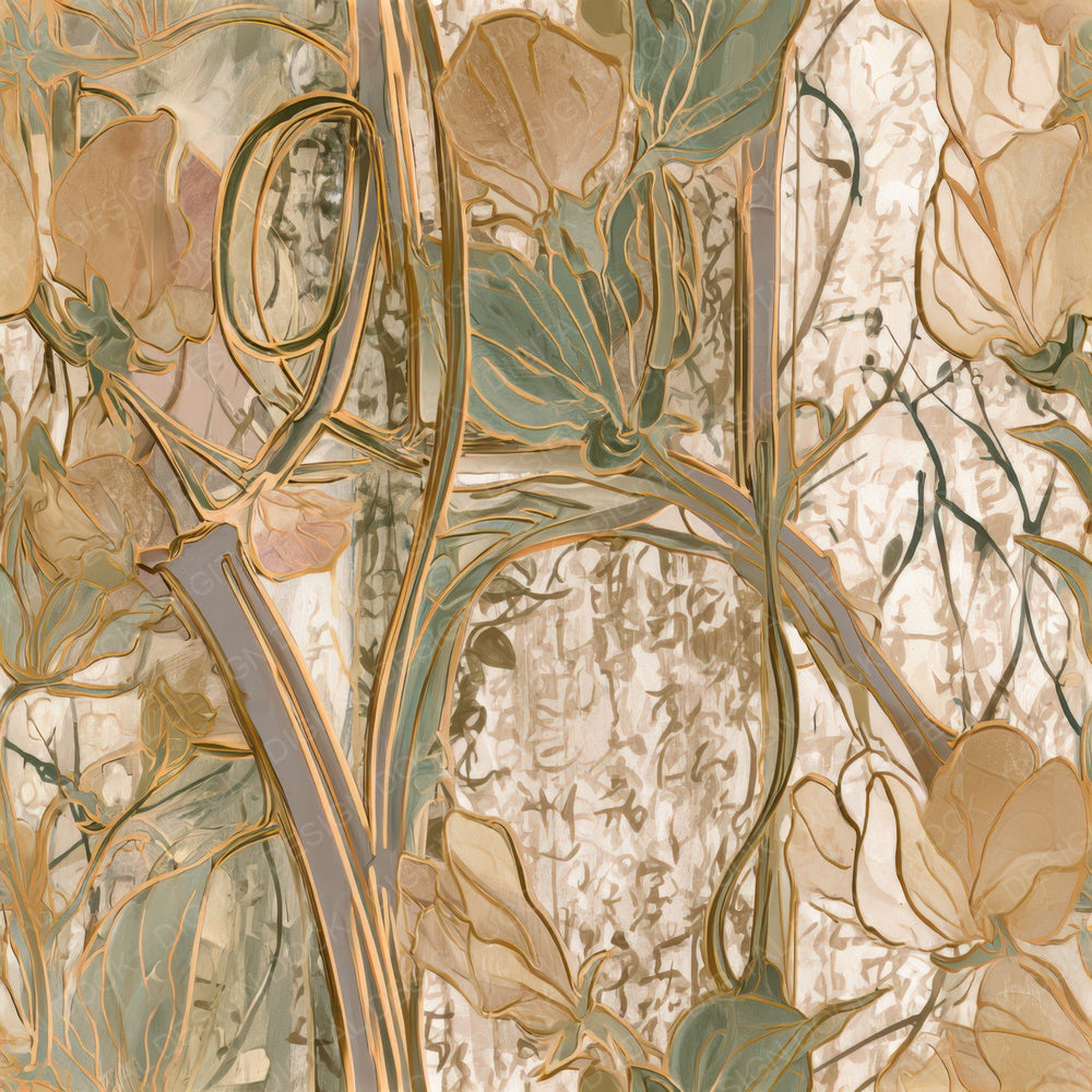 Art Nouveau Sweet Pea Sepia Seamless Digital Paper Pack (DDD013228)