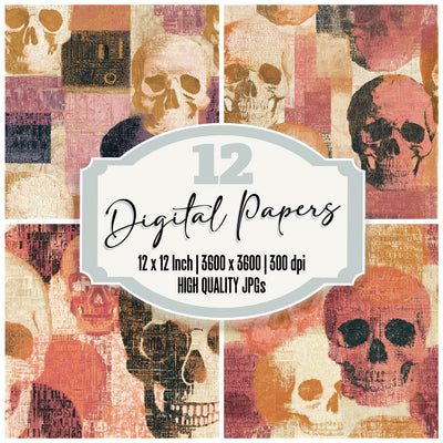 ASCII Skulls Dusty Pink Cream Seamless Digital Paper Pack (DDD013229)