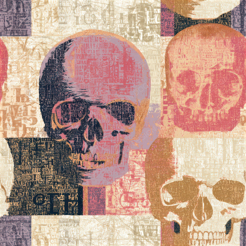 ASCII Skulls Dusty Pink Cream Seamless Digital Paper Pack (DDD013229)