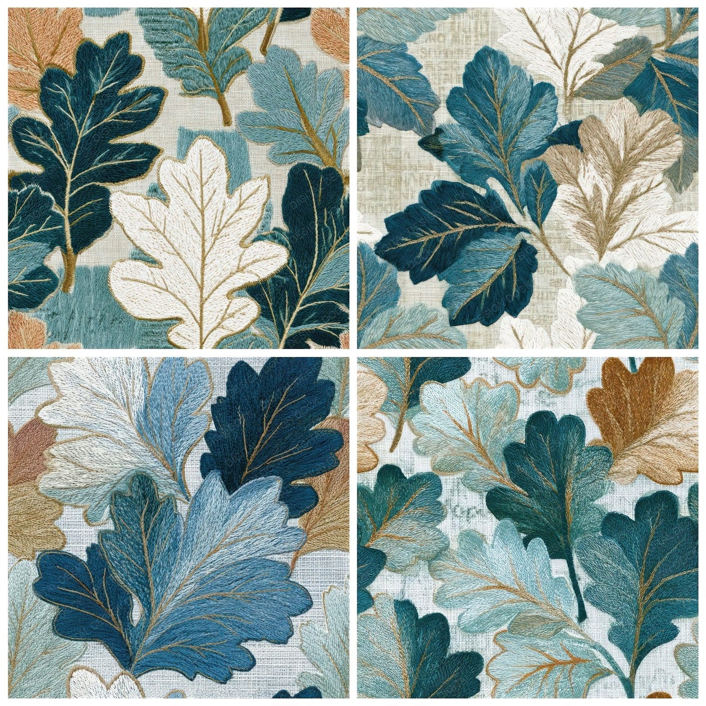 Embroidery Oak Leaves Seafoam Seamless Digital Paper Pack (DDD013231)