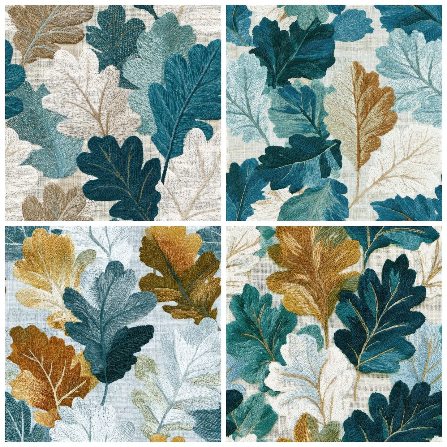 Embroidery Oak Leaves Seafoam Seamless Digital Paper Pack (DDD013231)