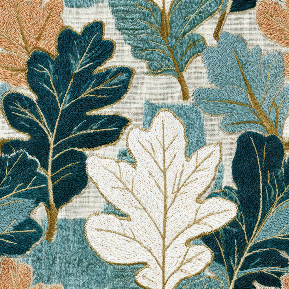 Embroidery Oak Leaves Seafoam Seamless Digital Paper Pack (DDD013231)