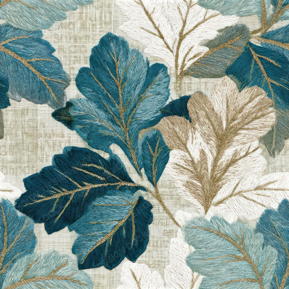 Embroidery Oak Leaves Seafoam Seamless Digital Paper Pack (DDD013231)