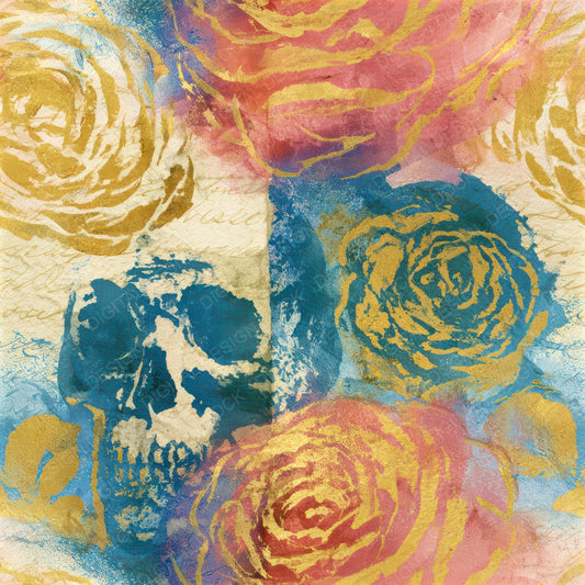 Ink Wash Skulls Ranunculus Ivory Seamless Digital Paper Pack (DDD013233)