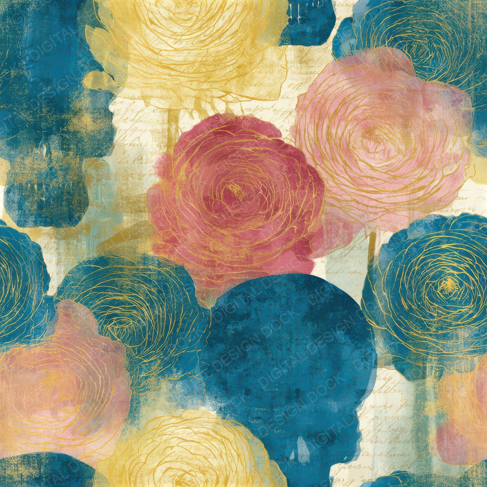 Ink Wash Skulls Ranunculus Ivory Seamless Digital Paper Pack (DDD013233)