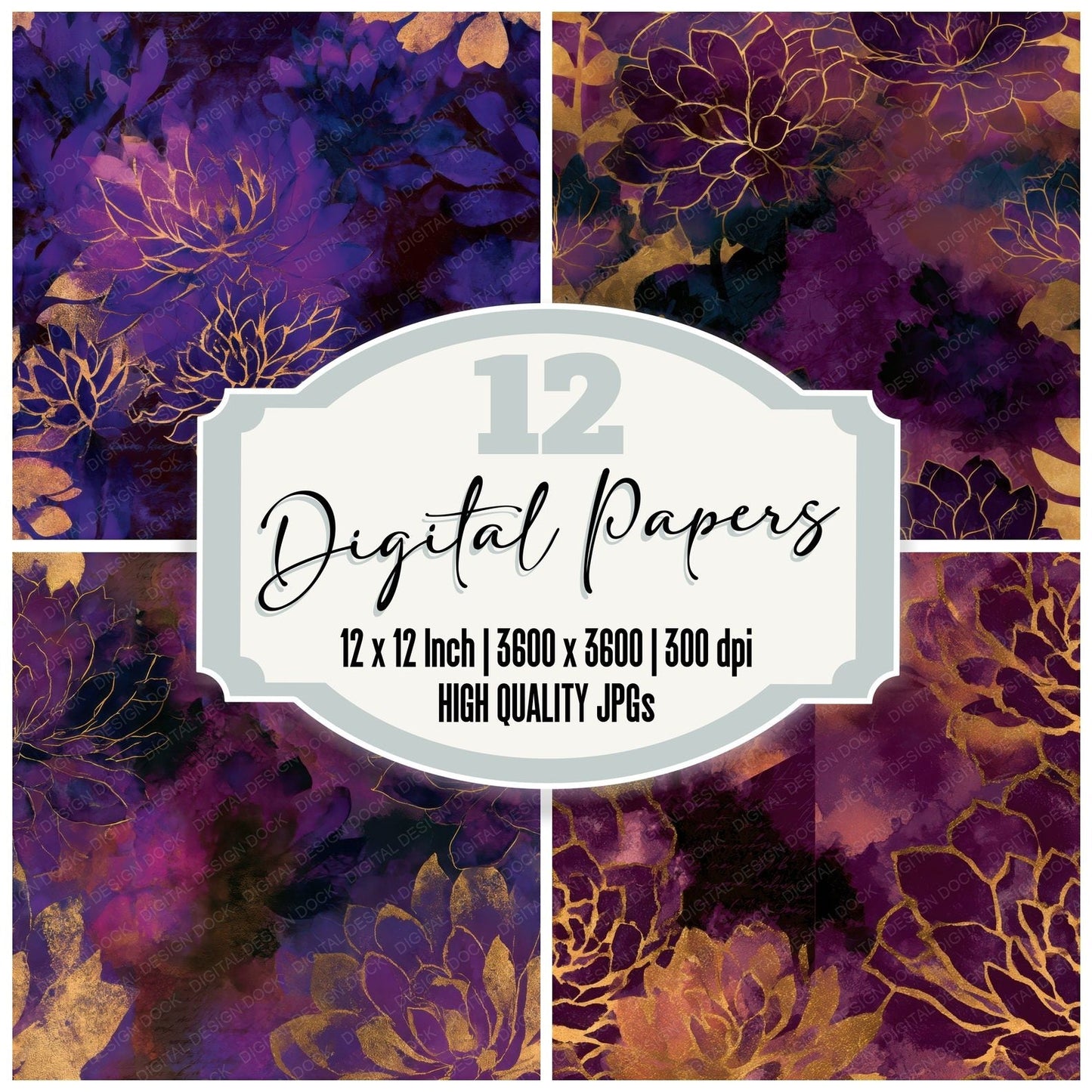 Ink Wash Succulents Aubergine Seamless Digital Paper Pack (DDD013234)