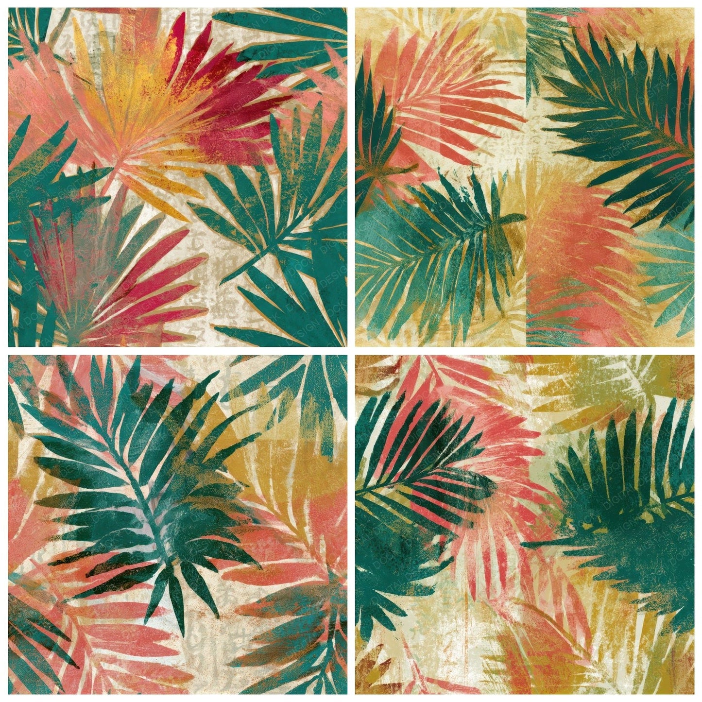 Maximalist Palm Fronds Mint Strawberry Seamless Digital Paper Pack (DDD013235)