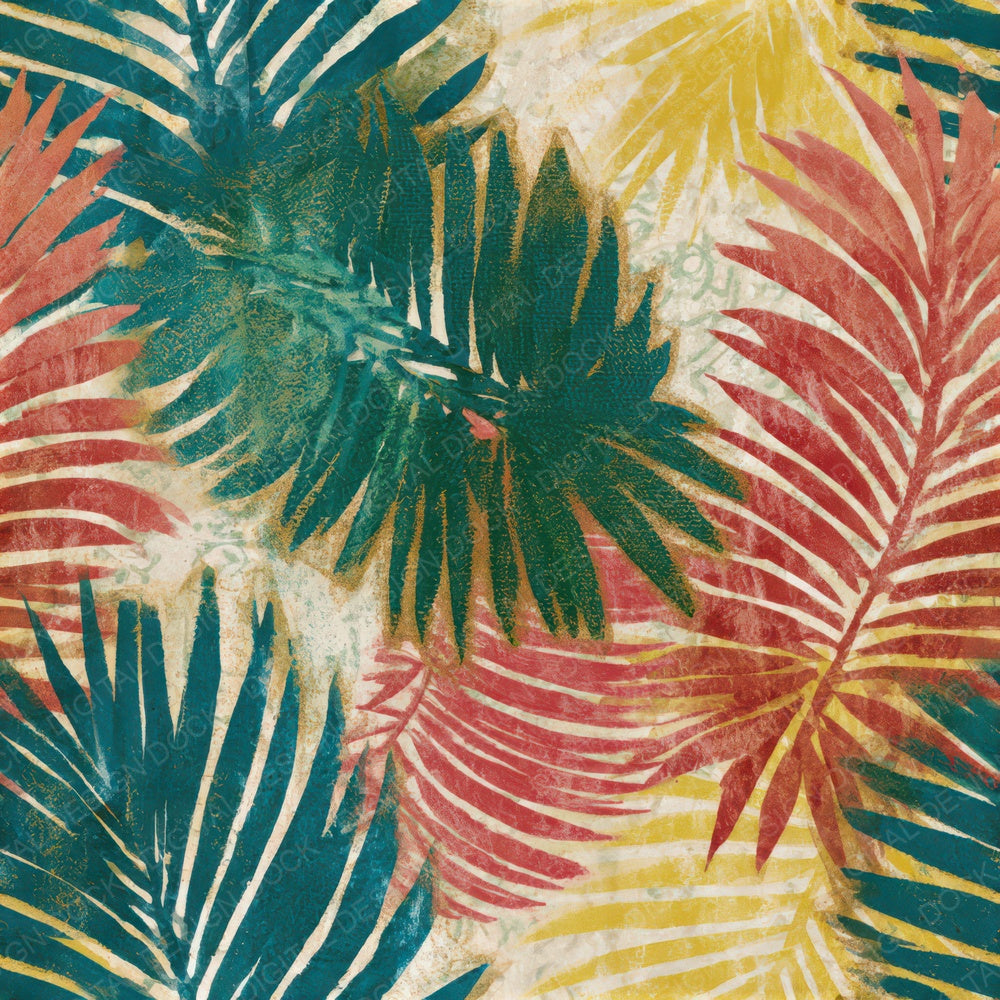 Maximalist Palm Fronds Mint Strawberry Seamless Digital Paper Pack (DDD013235)