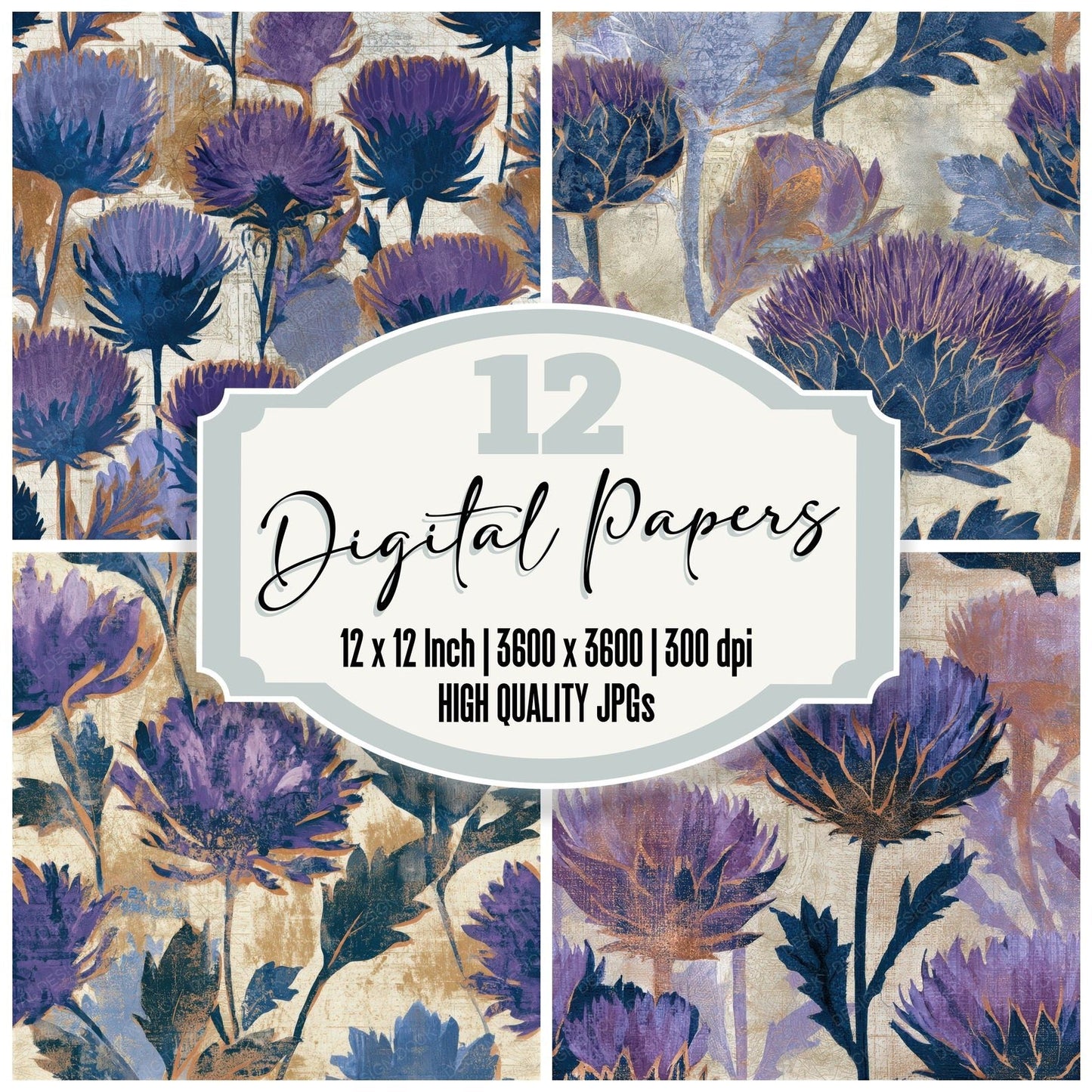 Naturalist Thistle Amethyst Lavender Seamless Digital Paper Pack (DDD013237)