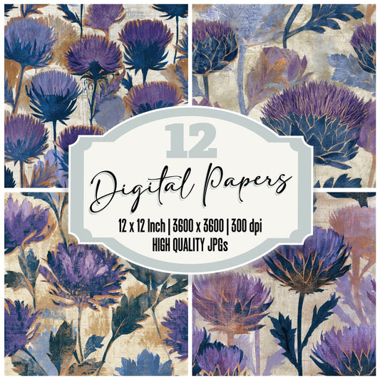 Naturalist Thistle Amethyst Lavender Seamless Digital Paper Pack (DDD013237)
