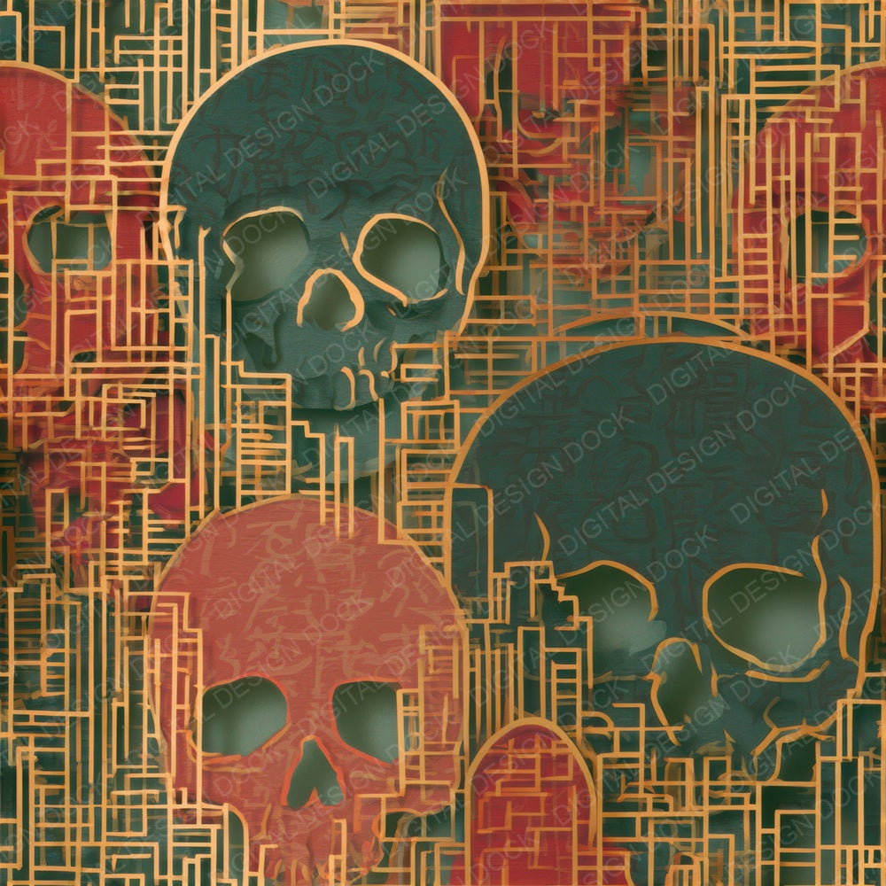 Papercut Skulls Neon Terracotta Seamless Digital Paper Pack (DDD013238)