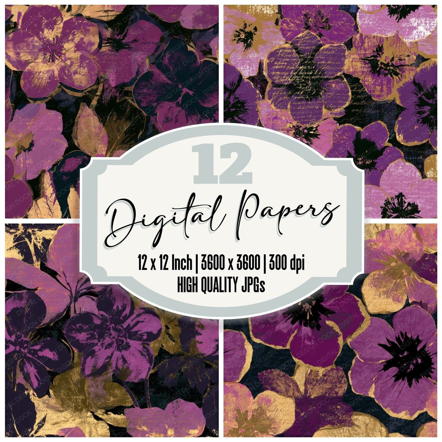 Pop Art Hellebores Mauve Plum Seamless Digital Paper Pack (DDD013240)