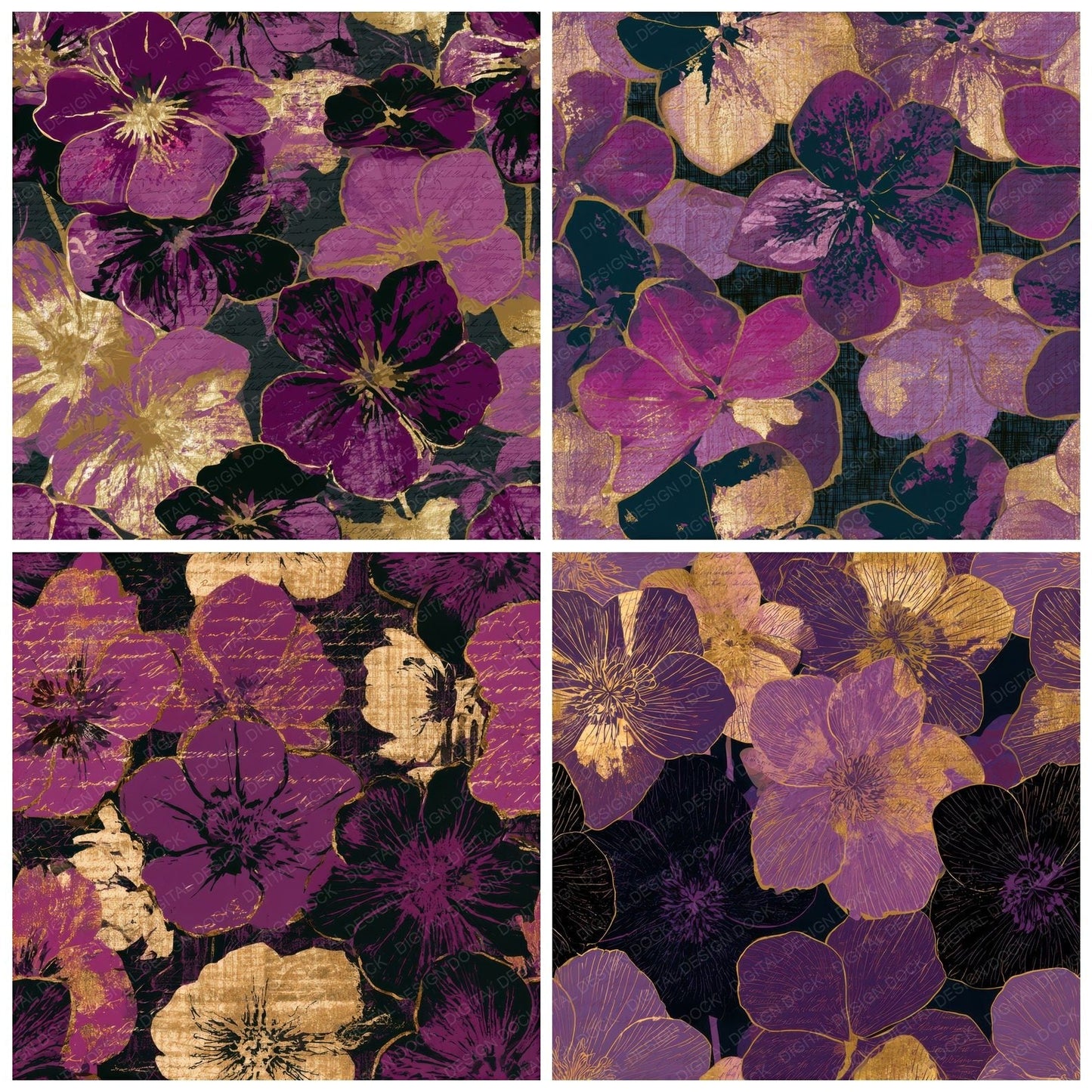 Pop Art Hellebores Mauve Plum Seamless Digital Paper Pack (DDD013240)