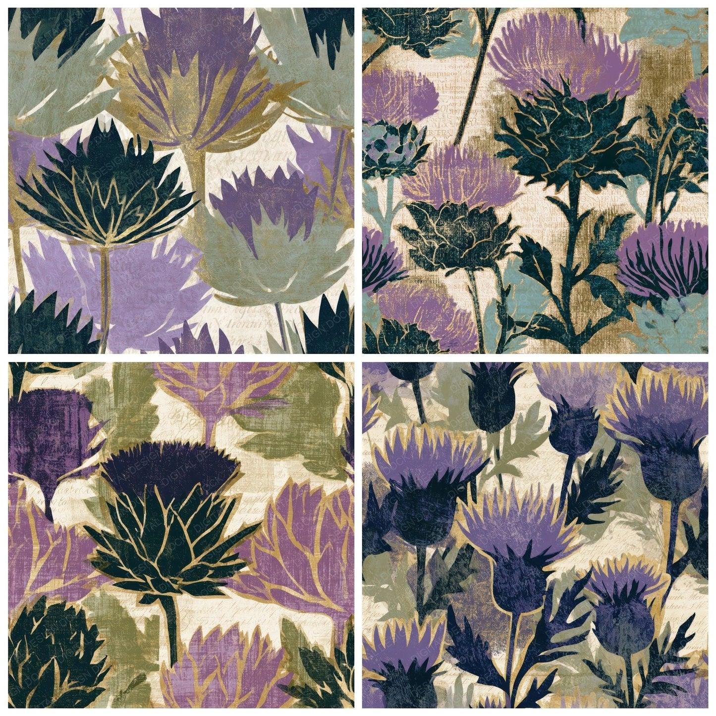 Pop Art Thistles Lilac Sage Seamless Digital Paper Pack (DDD013241)