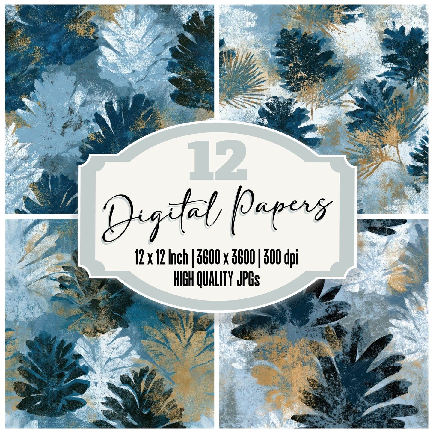 Screenprint Pine Cones Icy Blue Seamless Digital Paper Pack (DDD013242)