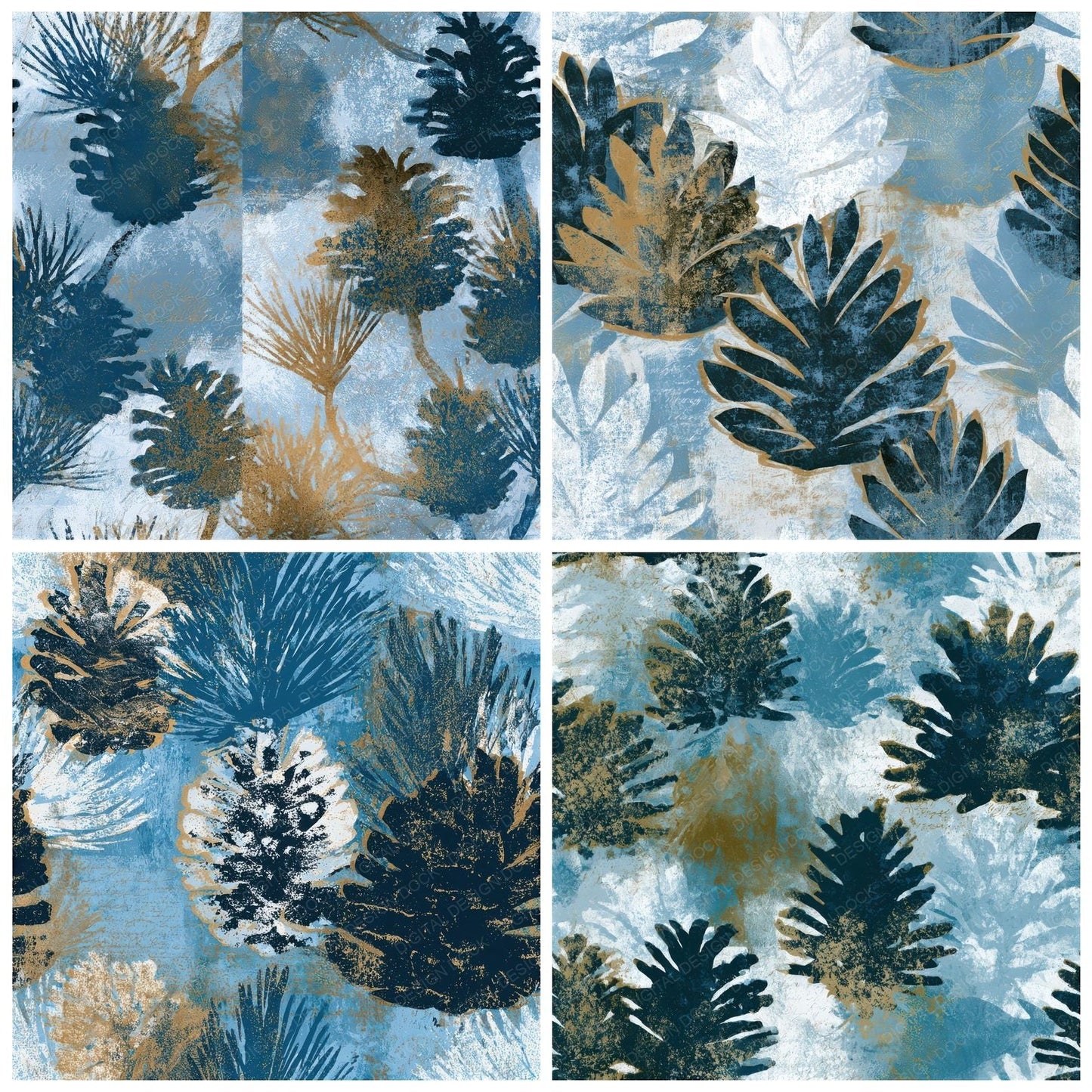 Screenprint Pine Cones Icy Blue Seamless Digital Paper Pack (DDD013242)