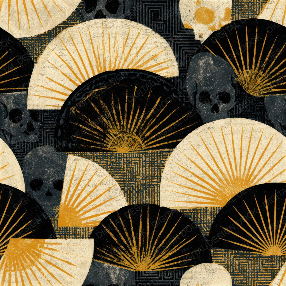 Screenprint Skulls Art Deco Cream Seamless Digital Paper Pack (DDD013243)