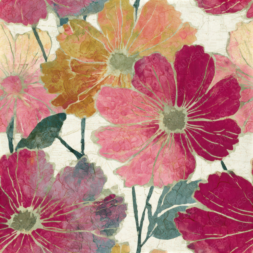 Batik Cosmos Pistachio Raspberry Seamless Digital Paper Pack (DDD013246)