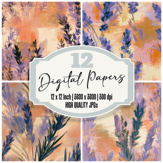 Impressionist Lavender Tangerine Peach Seamless Digital Paper Pack (DDD013247)