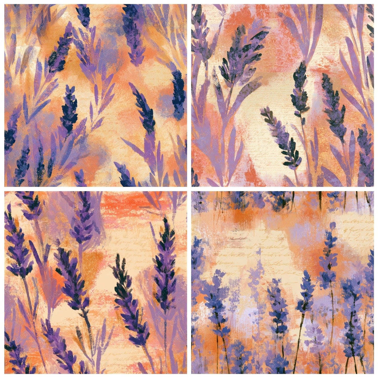 Impressionist Lavender Tangerine Peach Seamless Digital Paper Pack (DDD013247)