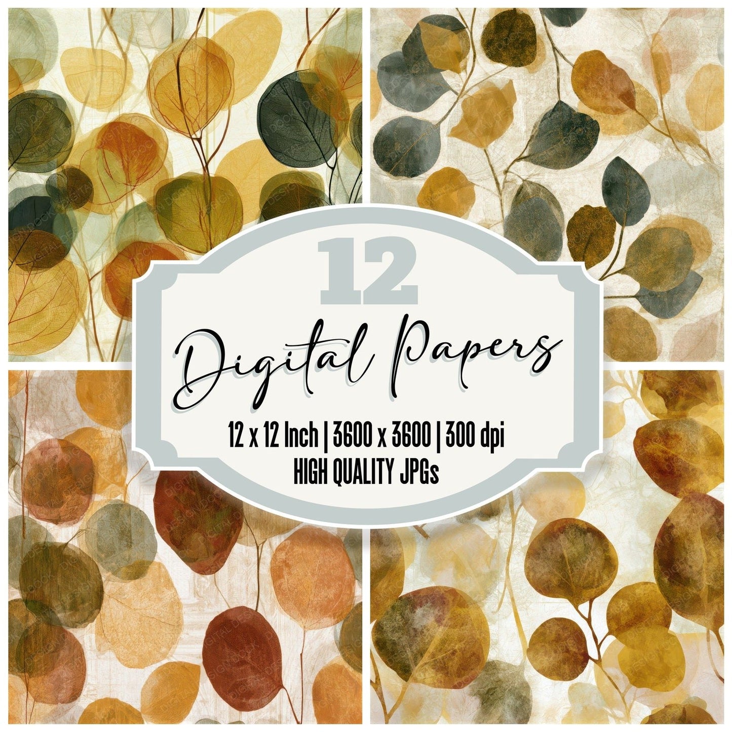 Layered Eucalyptus Honey Mustard Seamless Digital Paper Pack (DDD013248)