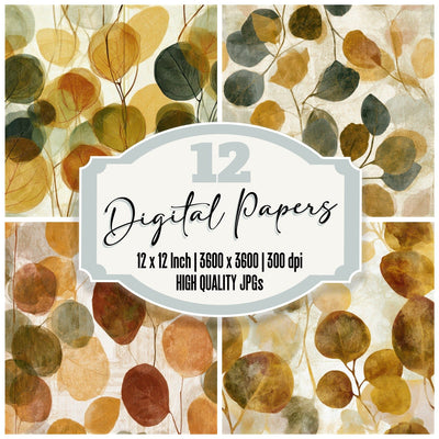 Layered Eucalyptus Honey Mustard Seamless Digital Paper Pack (DDD013248)